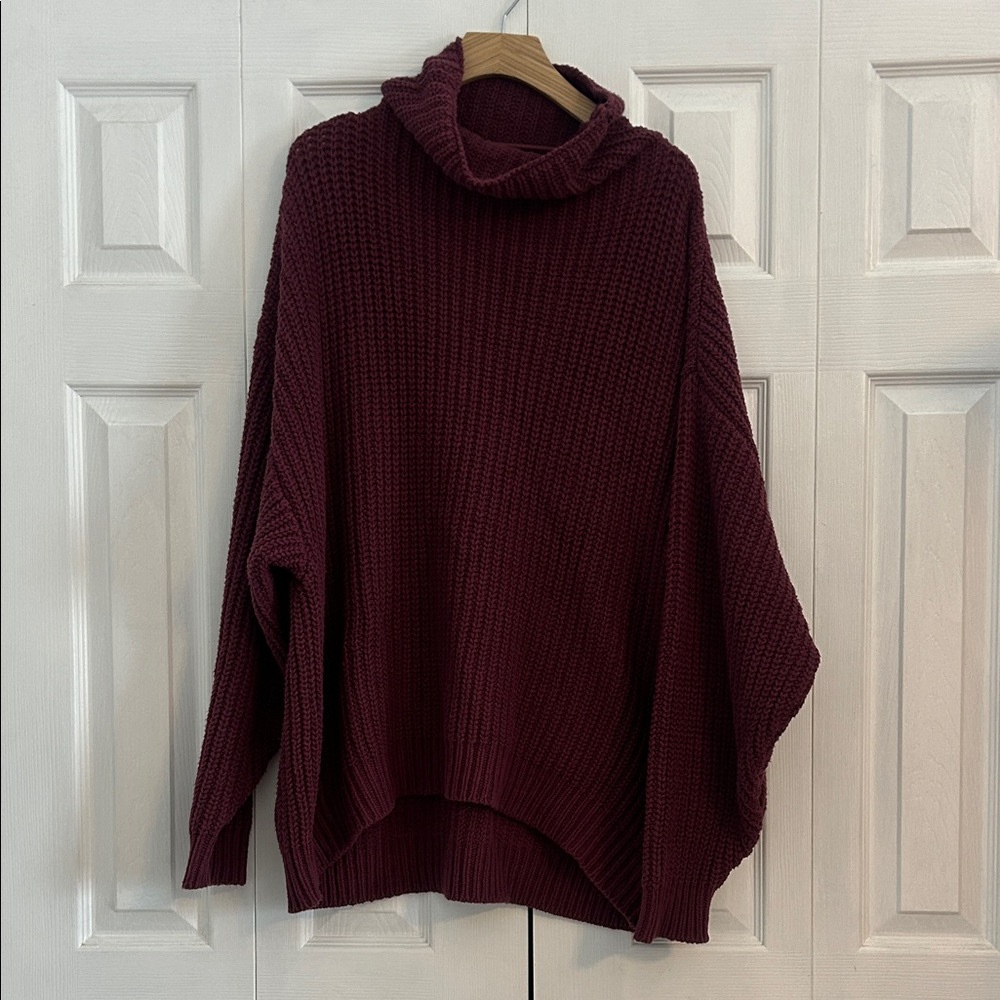 Free People Burgundy Turtleneck Women Sweater
